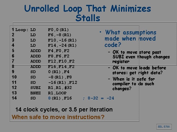 Unrolled Loop That Minimizes Stalls 1 Loop: 2 3 4 5 6 7 8