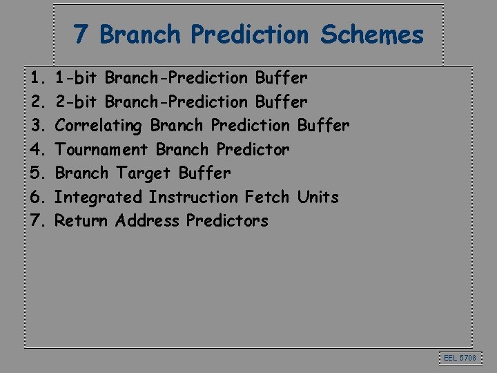 7 Branch Prediction Schemes 1. 2. 3. 4. 5. 6. 7. 1 -bit Branch-Prediction