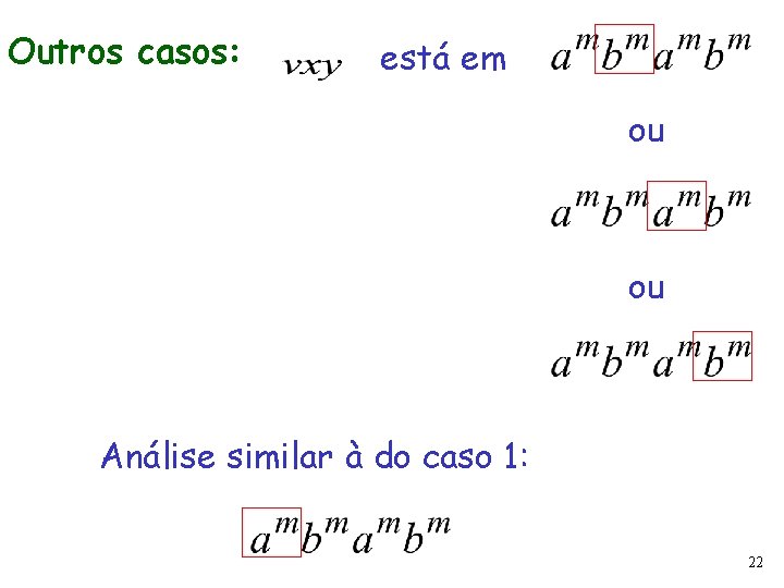 Outros casos: está em ou ou Análise similar à do caso 1: 22 