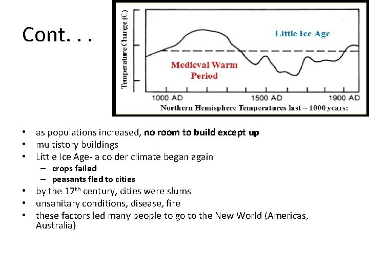 Cont. . . • as populations increased, no room to build except up •