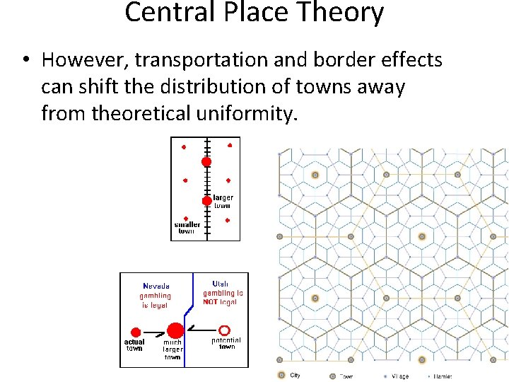 Central Place Theory • However, transportation and border effects can shift the distribution of