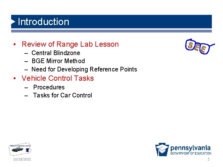 Introduction • Review of Range Lab Lesson – Central Blindzone – BGE Mirror Method