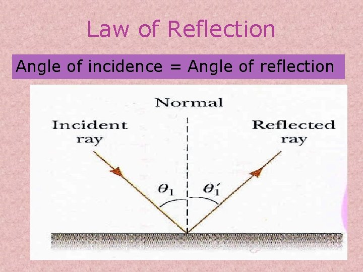 Law of Reflection Angle of incidence = Angle of reflection 