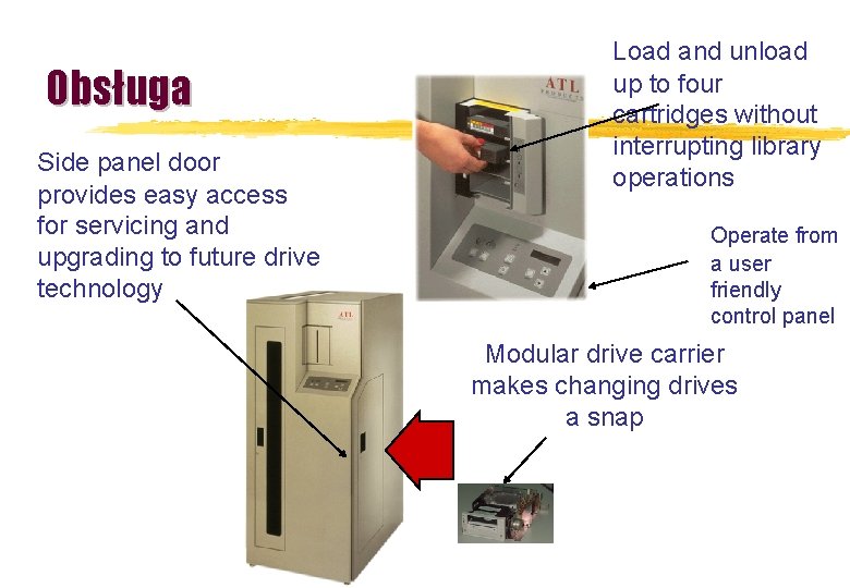 Obsługa Side panel door provides easy access for servicing and upgrading to future drive