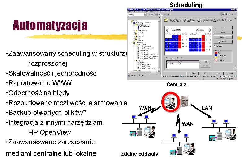 Scheduling Automatyzacja • Zaawansowany scheduling w strukturze rozproszonej • Skalowalność i jednorodność • Raportowanie