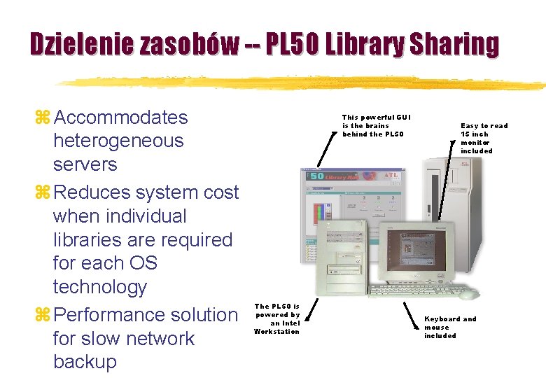 Dzielenie zasobów -- PL 50 Library Sharing z Accommodates heterogeneous servers z Reduces system