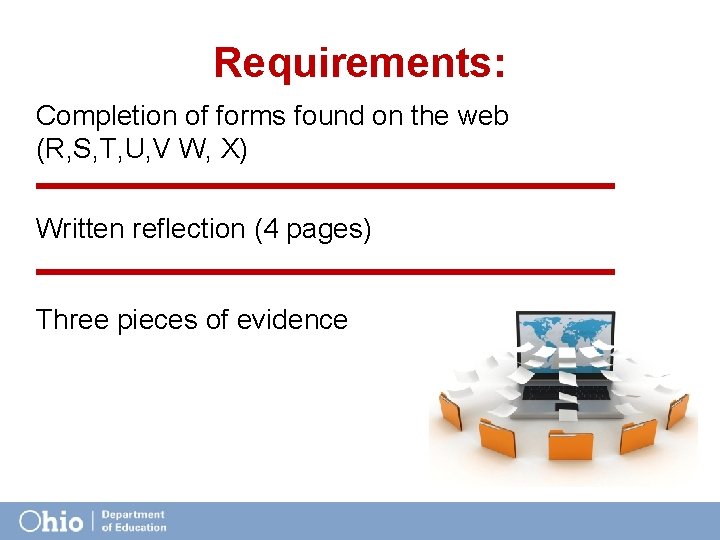 Requirements: Completion of forms found on the web (R, S, T, U, V W,