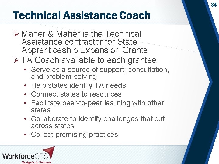 34 Ø Maher & Maher is the Technical Assistance contractor for State Apprenticeship Expansion