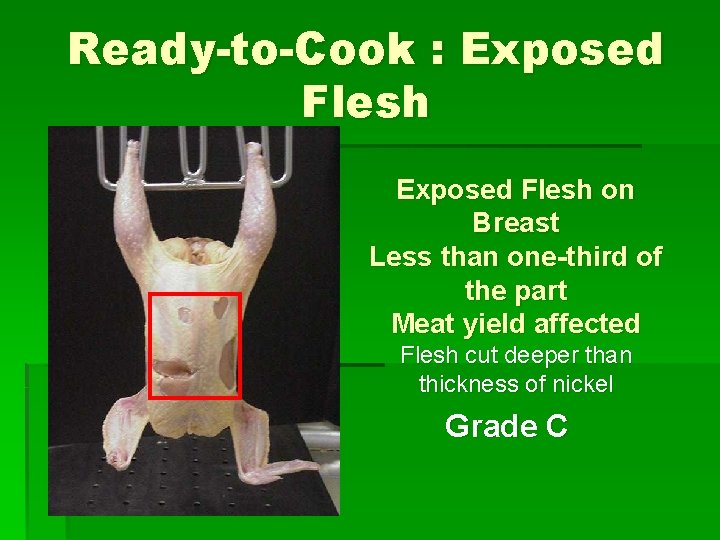Ready-to-Cook : Exposed Flesh on Breast Less than one-third of the part Meat yield