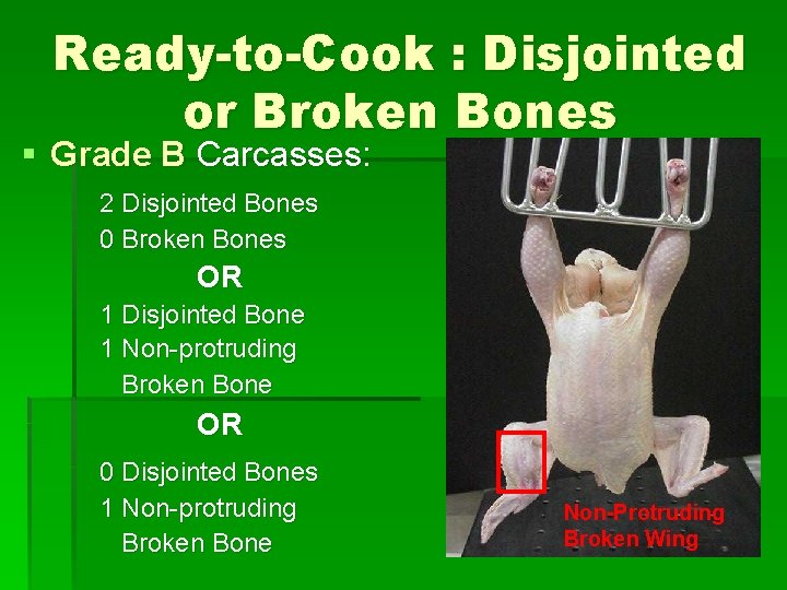 Ready-to-Cook : Disjointed or Broken Bones § Grade B Carcasses: 2 Disjointed Bones 0