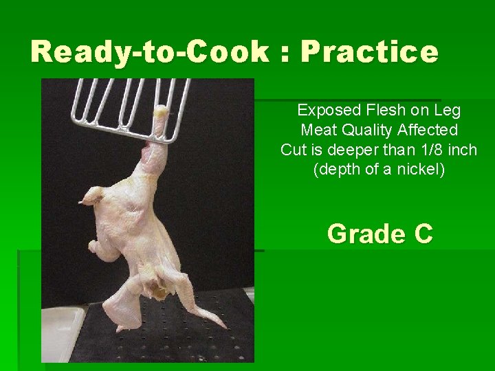 Ready-to-Cook : Practice Exposed Flesh on Leg Meat Quality Affected Cut is deeper than