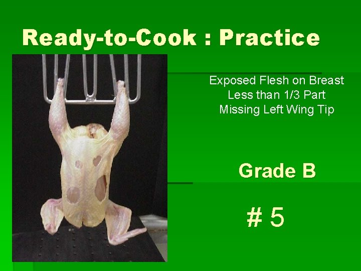 Ready-to-Cook : Practice Exposed Flesh on Breast Less than 1/3 Part Missing Left Wing