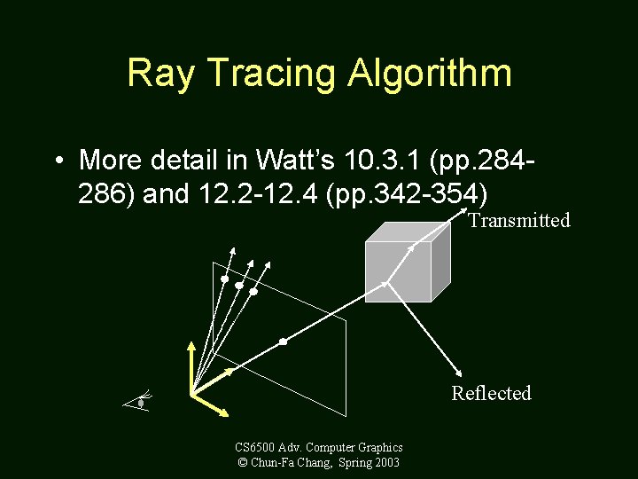 Ray Tracing Algorithm • More detail in Watt’s 10. 3. 1 (pp. 284286) and