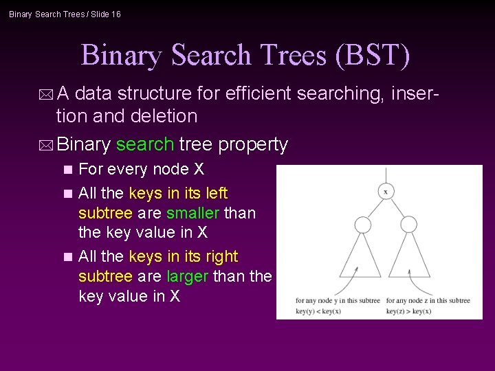 Binary Search Trees / Slide 16 Binary Search Trees (BST) *A data structure for