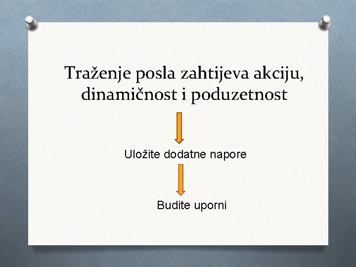 Traženje posla zahtijeva akciju, dinamičnost i poduzetnost Uložite dodatne napore Budite uporni 