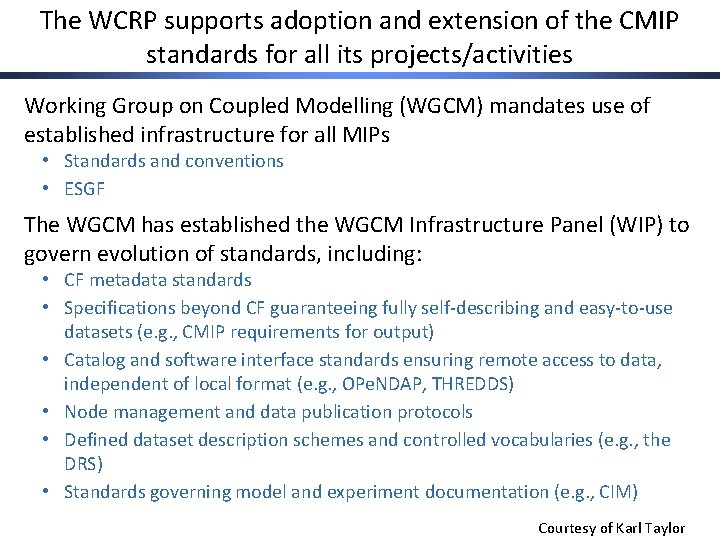 The WCRP supports adoption and extension of the CMIP standards for all its projects/activities