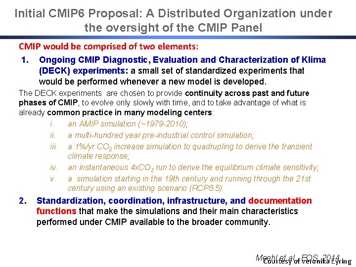 Initial CMIP 6 Proposal: A Distributed Organization under the oversight of the CMIP Panel