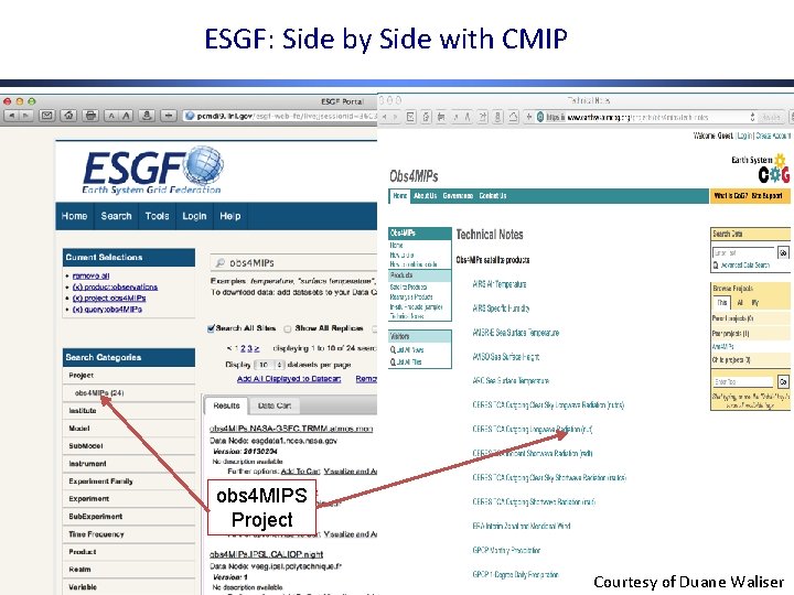 ESGF: Side by Side with CMIP obs 4 MIPS Project Courtesy of Duane Waliser