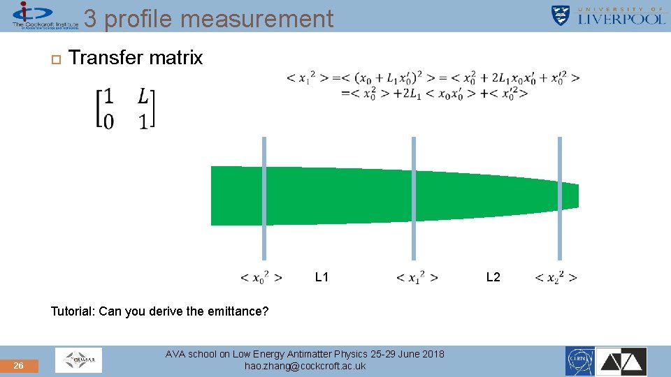 3 profile measurement Transfer matrix L 1 Tutorial: Can you derive the emittance? 26