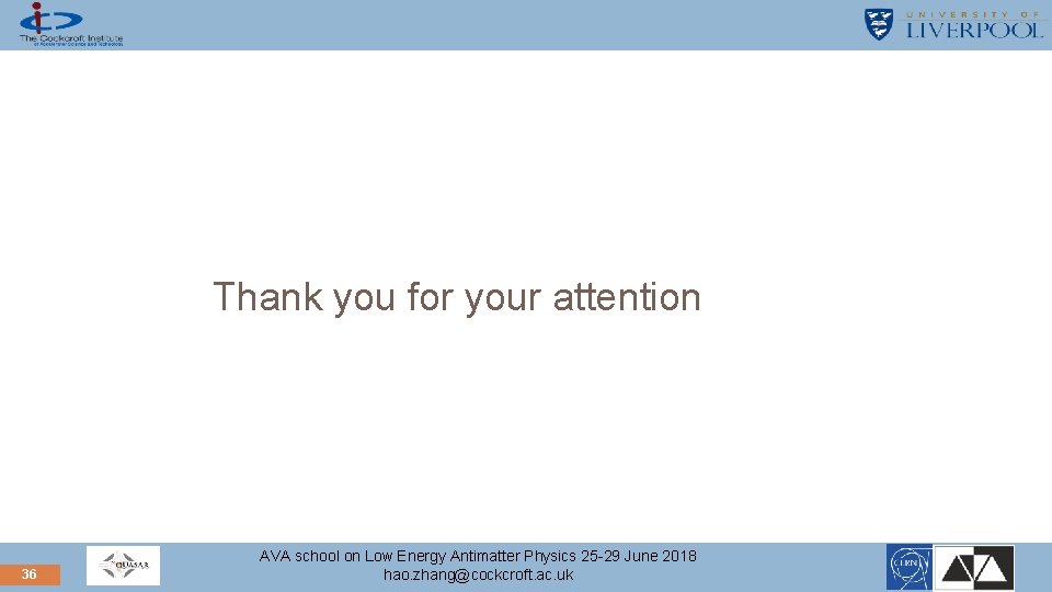 Thank you for your attention 36 AVA school on Low Energy Antimatter Physics 25