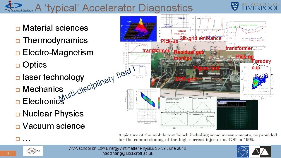 A ‘typical’ Accelerator Diagnostics 4 Material sciences Thermodynamics Electro-Magnetism Optics ! d l e