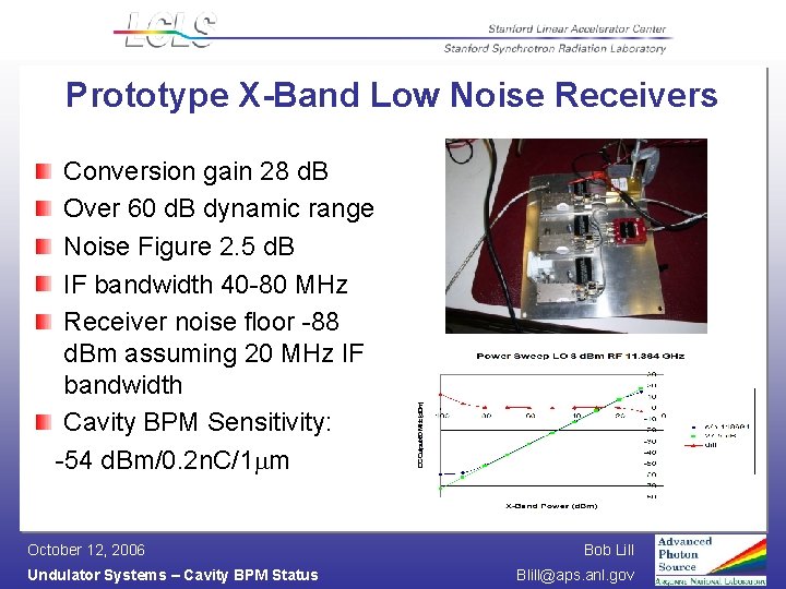 Prototype X-Band Low Noise Receivers Conversion gain 28 d. B Over 60 d. B