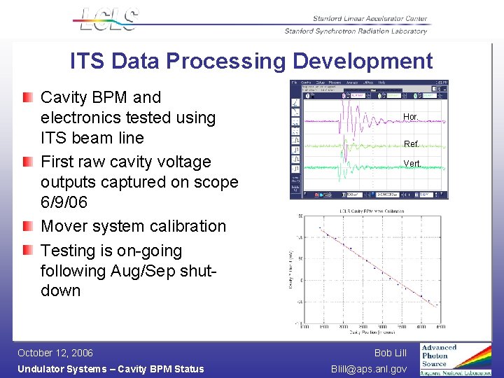 ITS Data Processing Development Cavity BPM and electronics tested using ITS beam line First