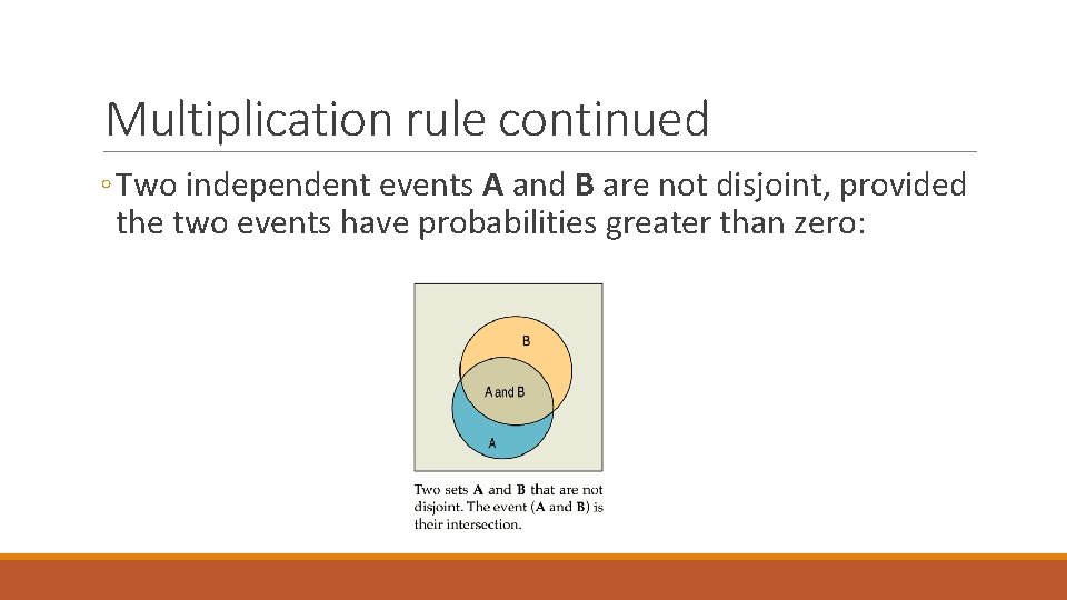 Multiplication rule continued ◦ Two independent events A and B are not disjoint, provided