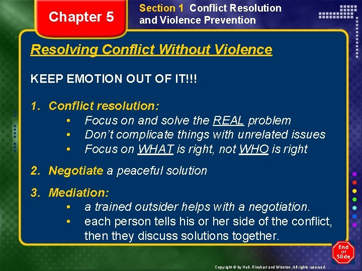 Chapter 5 Section 1 Conflict Resolution and Violence Prevention Resolving Conflict Without Violence KEEP