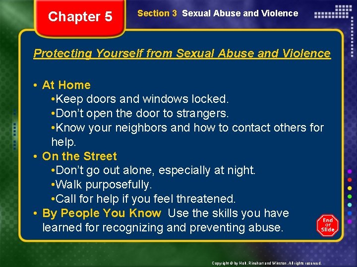 Chapter 5 Section 3 Sexual Abuse and Violence Protecting Yourself from Sexual Abuse and