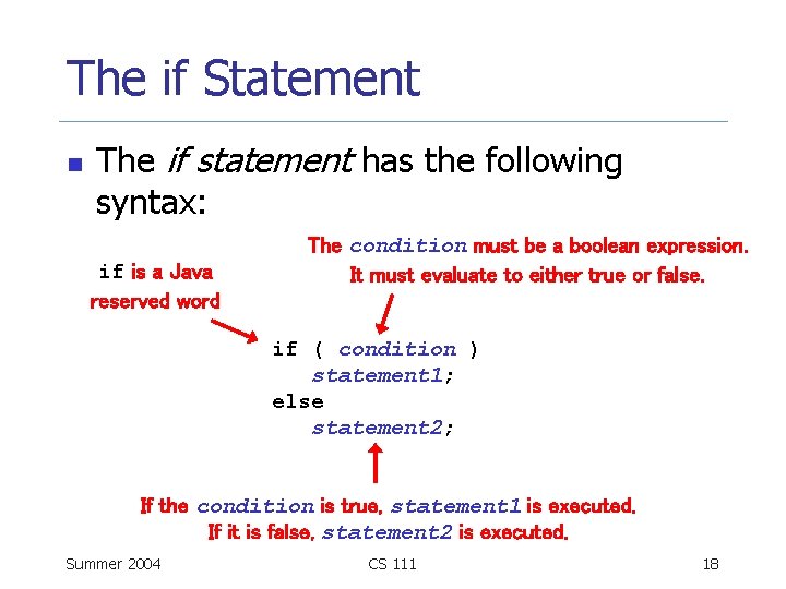 The if Statement n The if statement has the following syntax: if is a