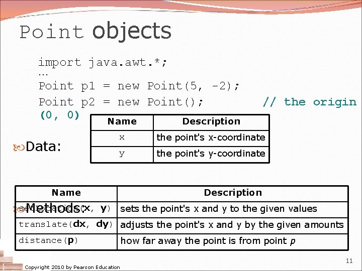 Point objects import java. awt. *; . . . Point p 1 = new Point objects import java. awt. *; . . . Point p 1 = new