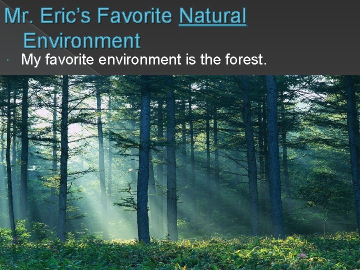 Mr. Eric’s Favorite Natural Environment My favorite environment is the forest. 