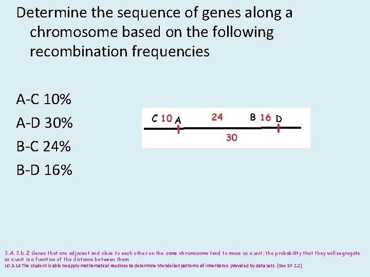 Determine the sequence of genes along a chromosome based on the following recombination frequencies