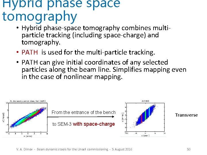 Hybrid phase space tomography • Hybrid phase-space tomography combines multiparticle tracking (including space-charge) and