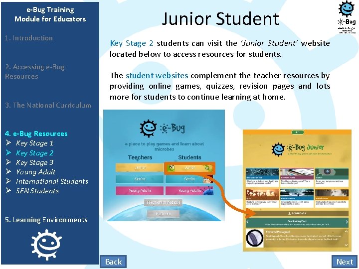 e-Bug Training Module for Educators 1. Introduction 2. Accessing e-Bug Resources 3. The National