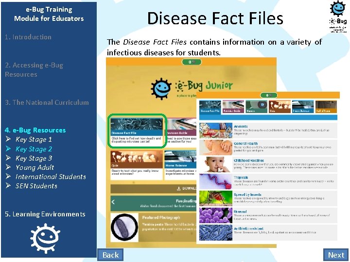 e-Bug Training Module for Educators 1. Introduction Disease Fact Files The Disease Fact Files