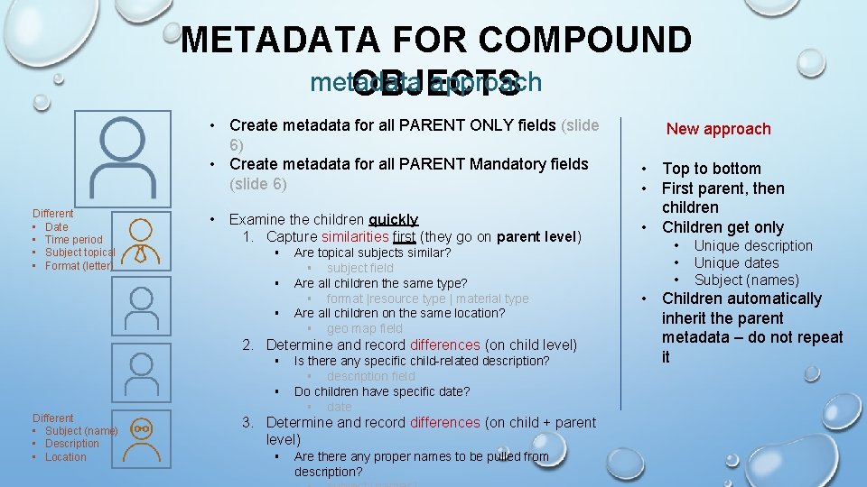 METADATA FOR COMPOUND metadata approach OBJECTS • Create metadata for all PARENT ONLY fields