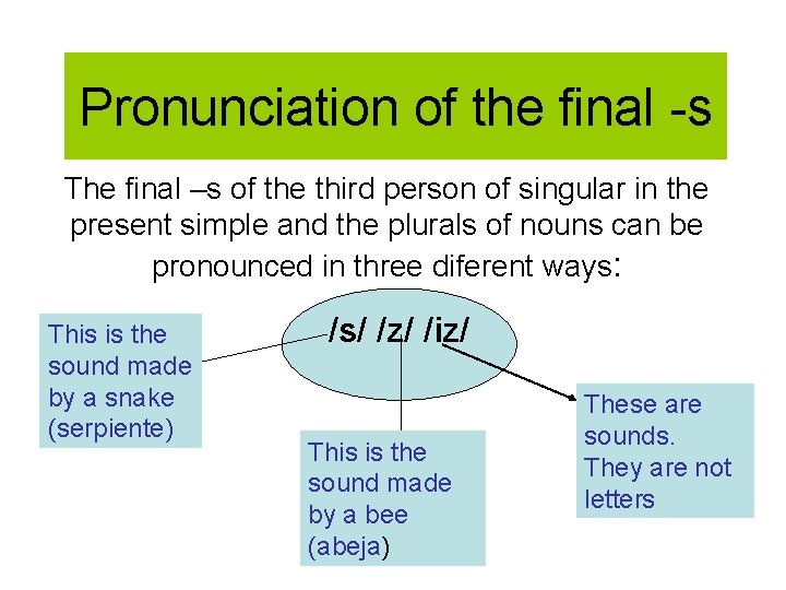 Pronunciation of the final -s The final –s of the third person of singular