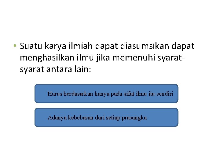  • Suatu karya ilmiah dapat diasumsikan dapat menghasilkan ilmu jika memenuhi syarat antara