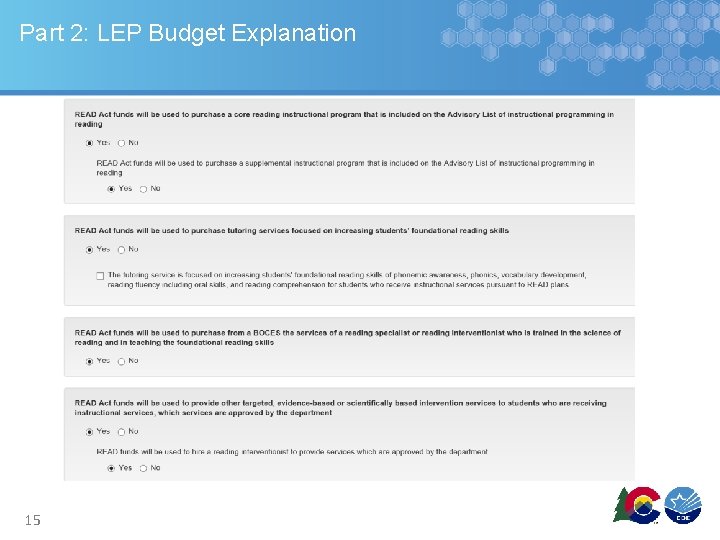 Part 2: LEP Budget Explanation 15 