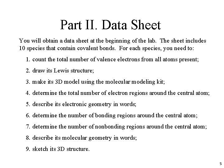 Intro to Chemistry Chem 1020 Lab Molecular Models