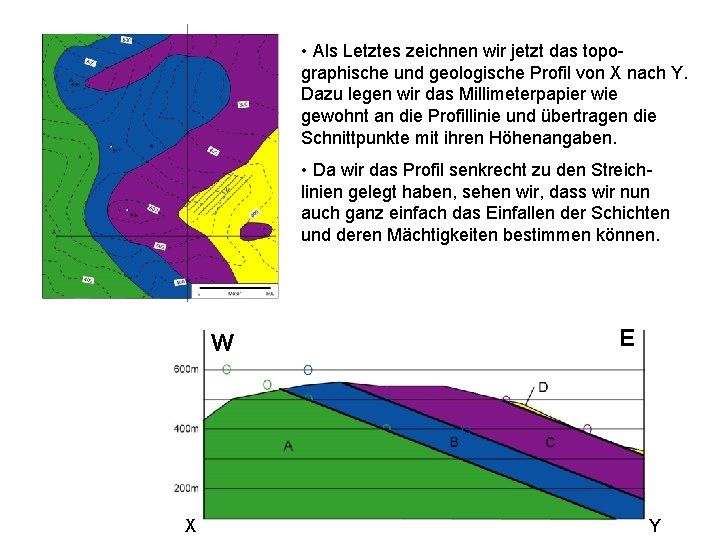  • Als Letztes zeichnen wir jetzt das topographische und geologische Profil von X