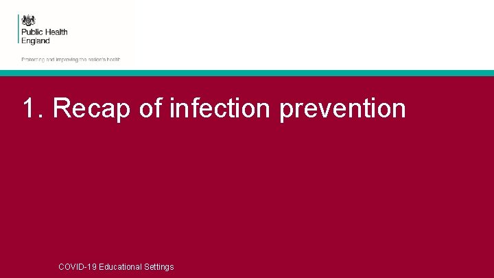 1. Recap of infection prevention COVID-19 Educational Settings 