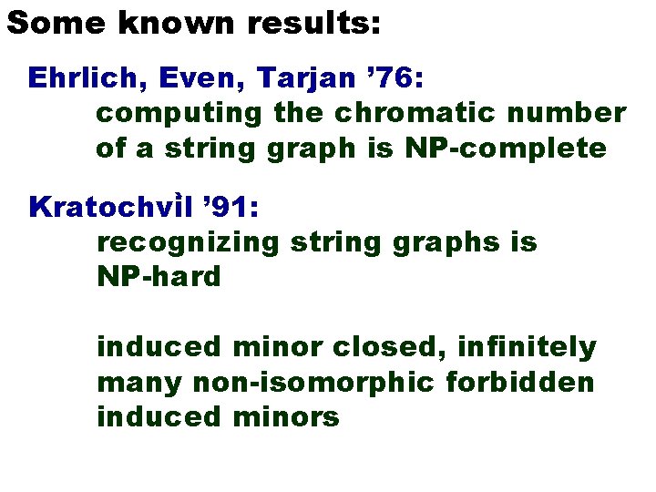 Some known results: Ehrlich, Even, Tarjan ’ 76: computing the chromatic number of a