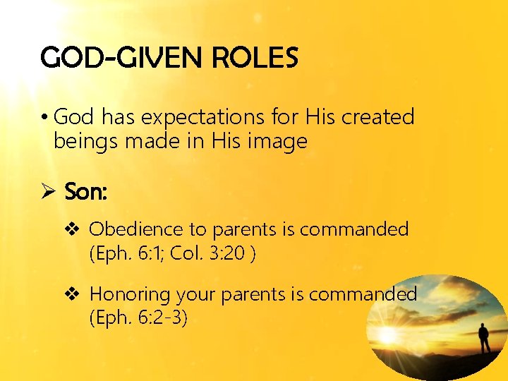 GOD-GIVEN ROLES • God has expectations for His created beings made in His image