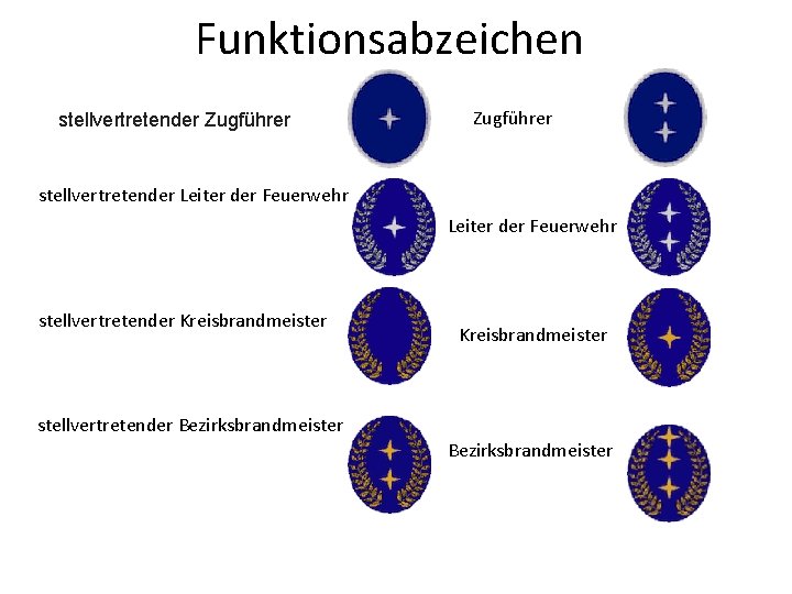 Funktionsabzeichen stellvertretender Zugführer stellvertretender Leiter der Feuerwehr stellvertretender Kreisbrandmeister stellvertretender Bezirksbrandmeister 