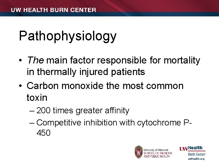 Pathophysiology • The main factor responsible for mortality in thermally injured patients • Carbon