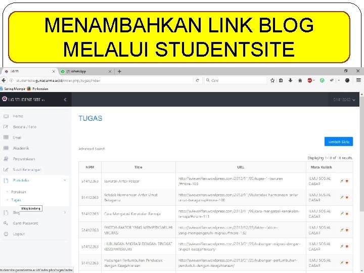 MENAMBAHKAN LINK BLOG MELALUI STUDENTSITE 