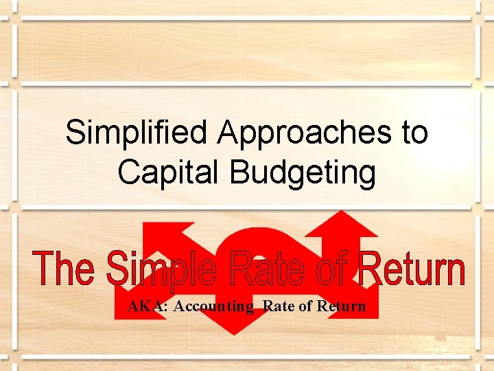 Simplified Approaches to Capital Budgeting AKA: Accounting Rate of Return 